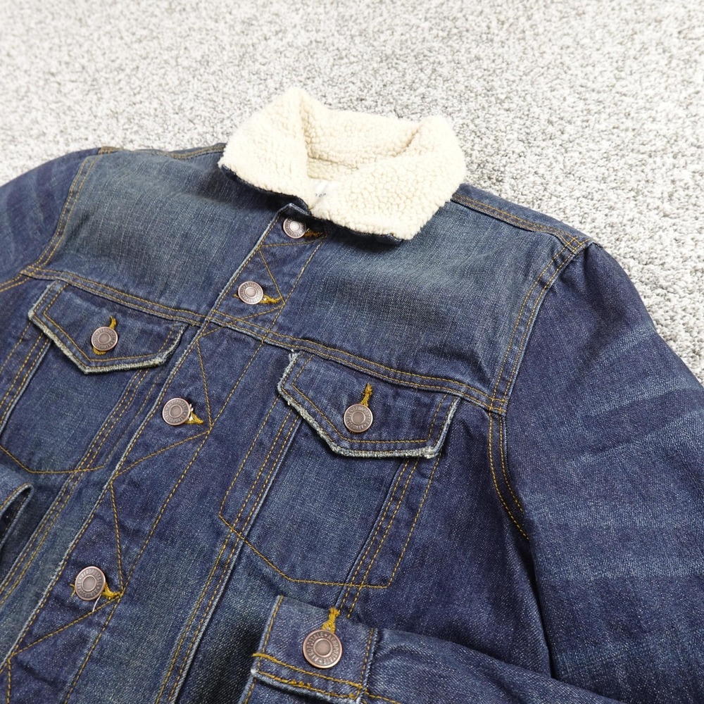 Aeropostale Jacket Mens S Blue Denim Sherpa Lined Trucker Faux Fur Western Work